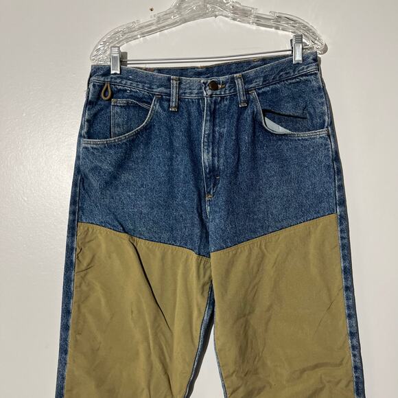 Vintage WRANGLER Rugged Wear Colorblock Blue Workwear Pants Men’s Size 34X30 - Picture 2 of 7